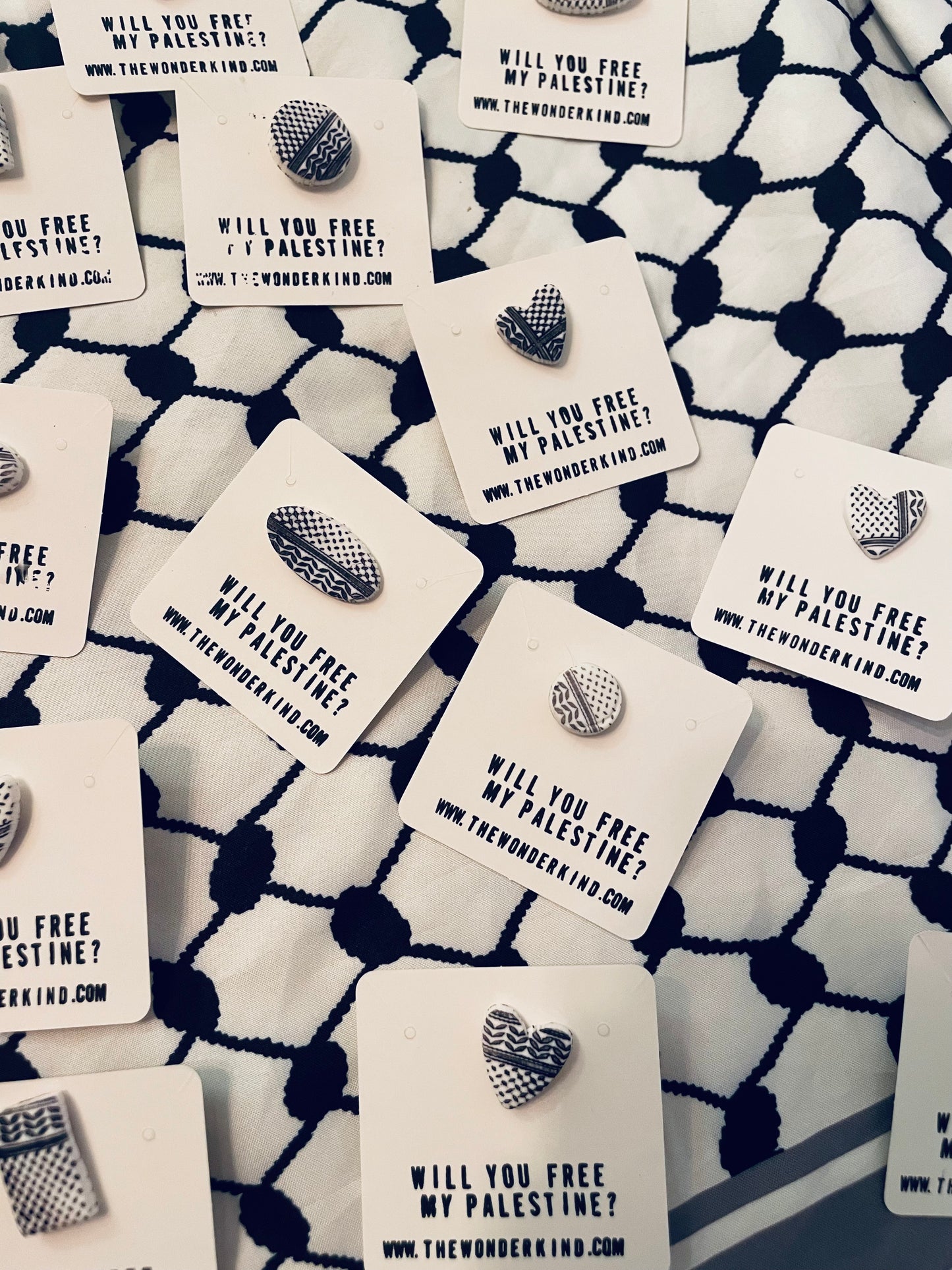 Handmade Clay Palestinian Keffiyeh Badges for Alaa