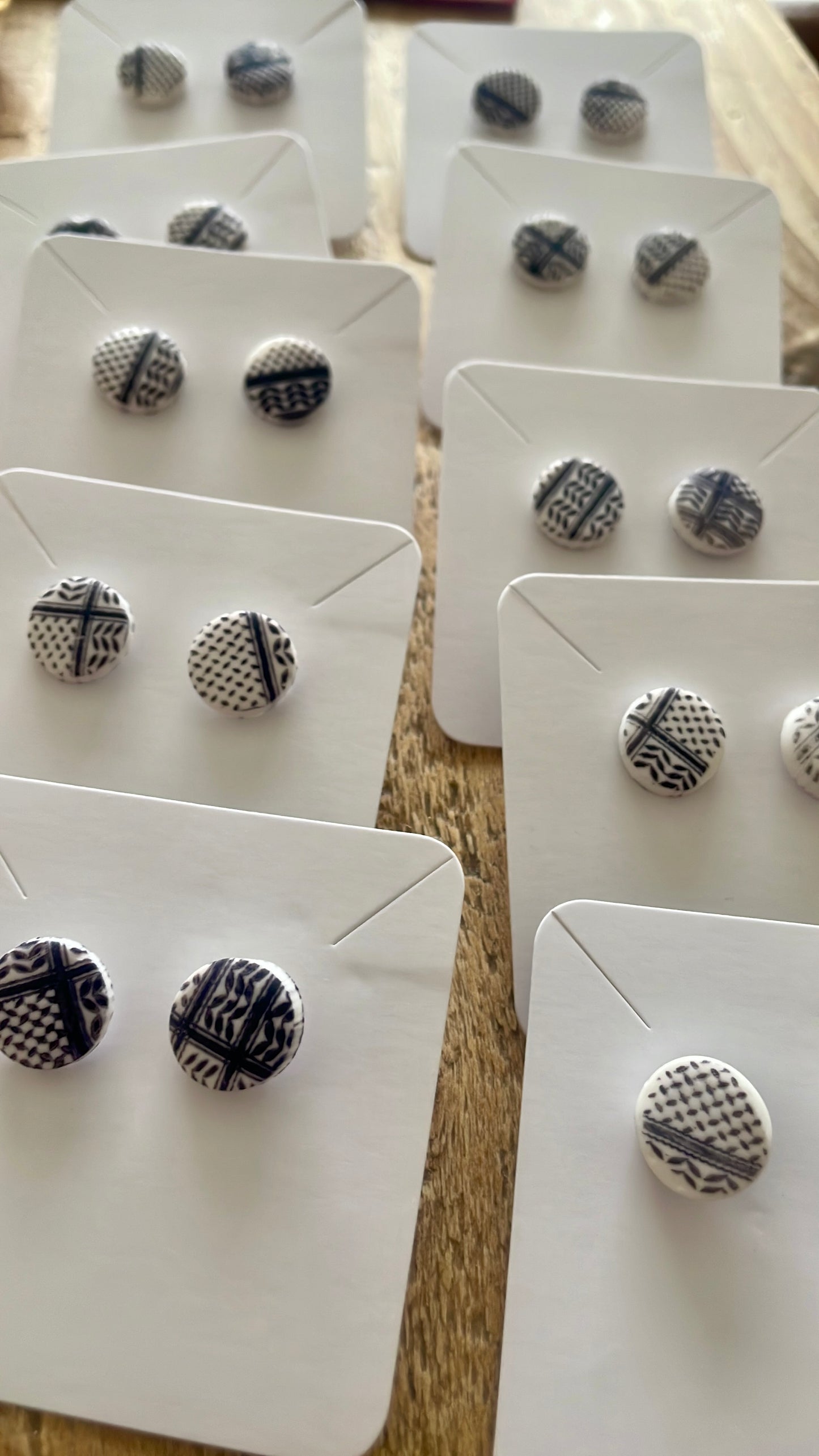 Keffiyeh earrings in aid of a Palestinian mother.