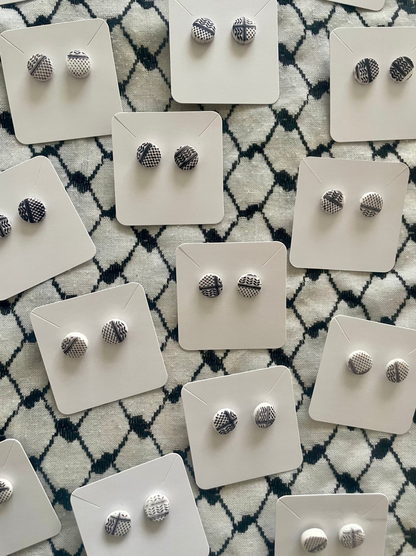 Keffiyeh earrings in aid of a Palestinian mother.