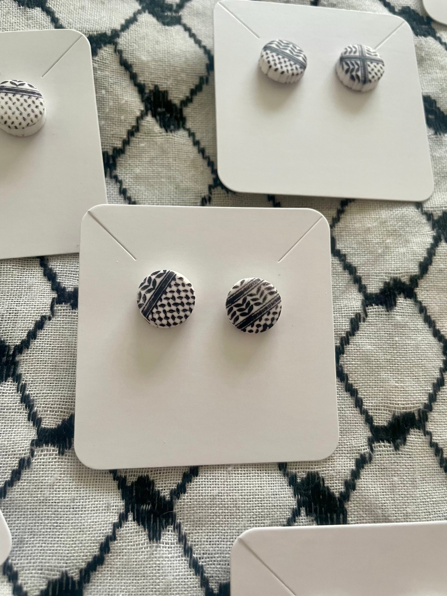 Keffiyeh earrings in aid of a Palestinian mother.
