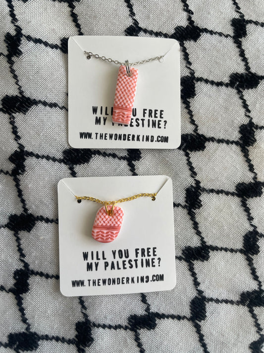 Handmade keffiyeh pendant in aid of a mother in Palestine