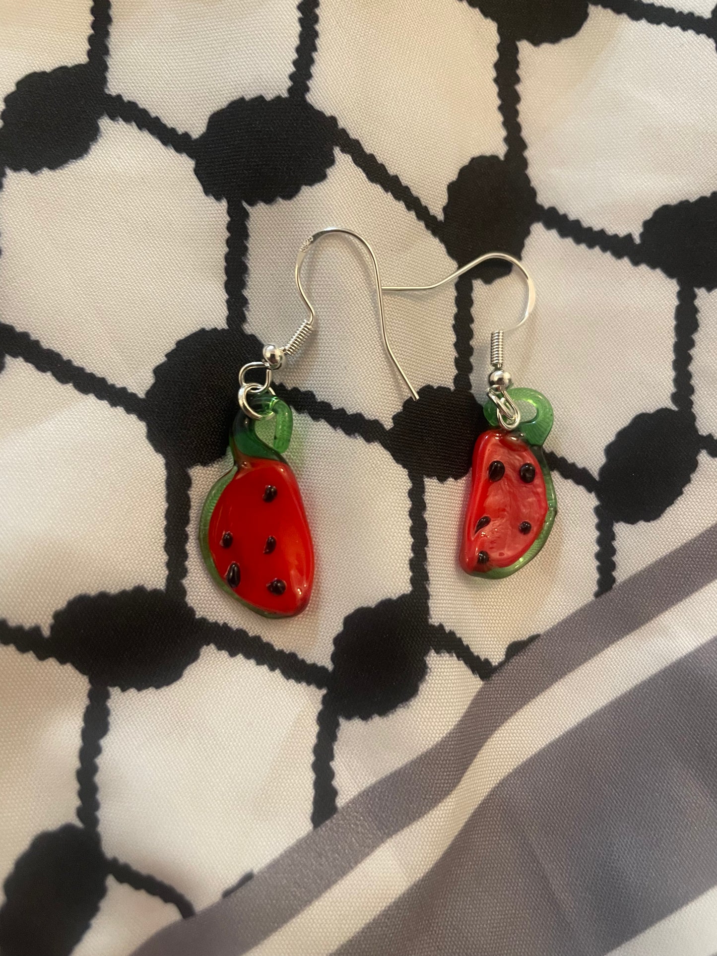 Glass watermelon earrings in aid of Palestine
