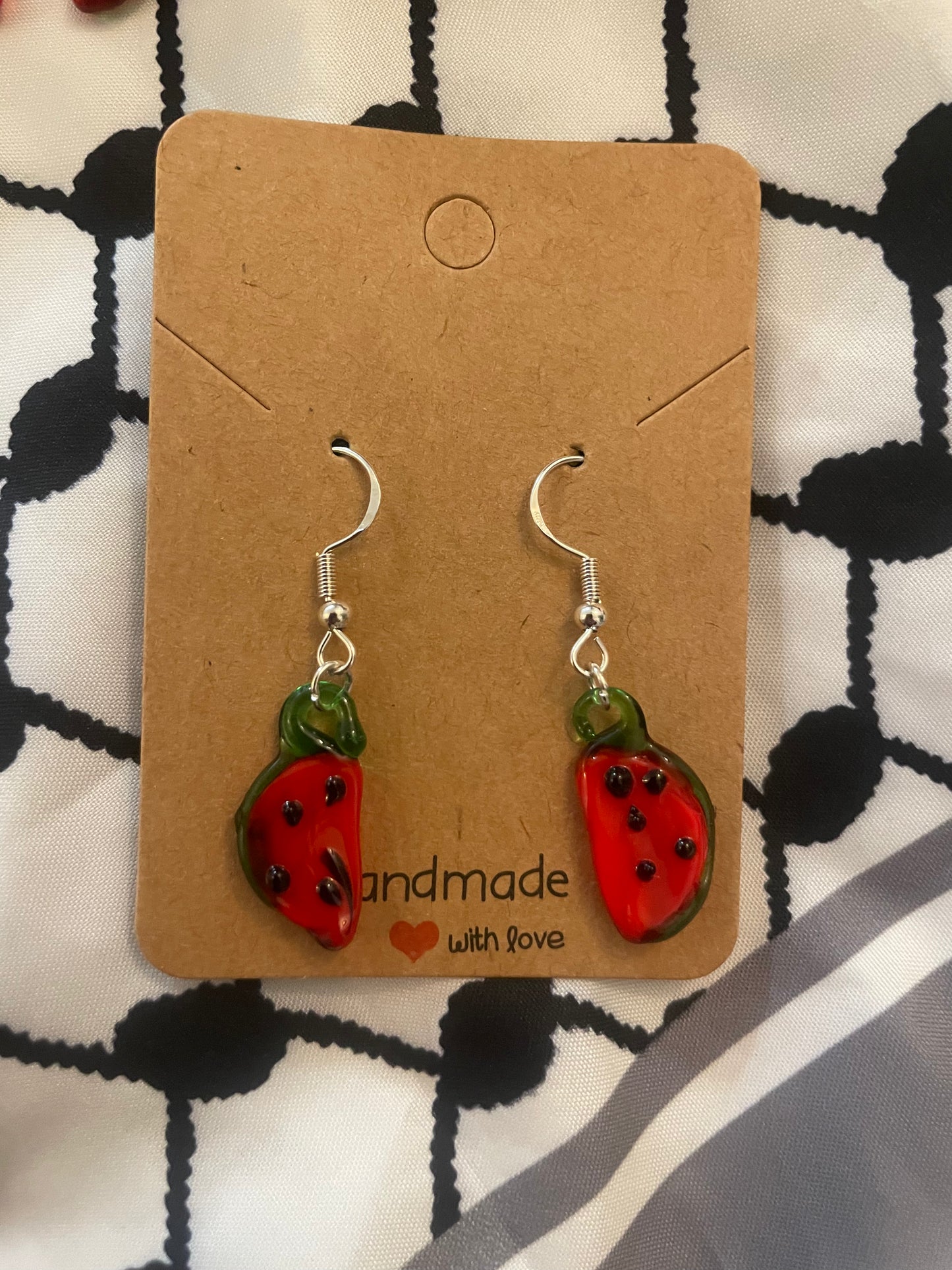 Glass watermelon earrings in aid of Palestine