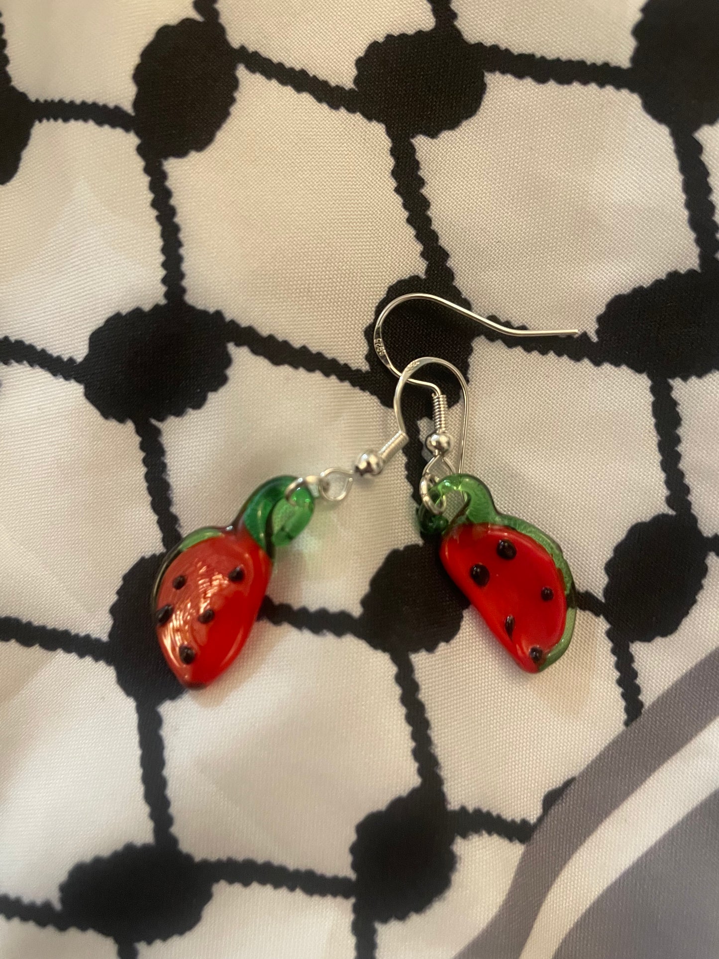 Glass watermelon earrings in aid of Palestine