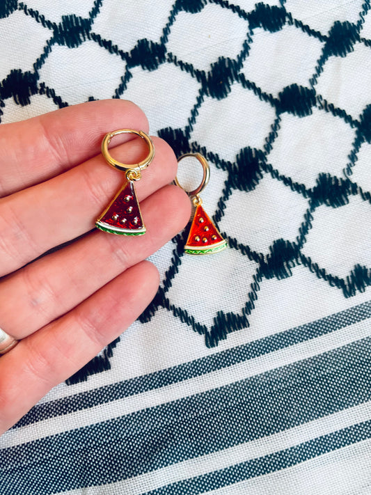Large watermelon slice huggie earrings - Palestine fundraiser