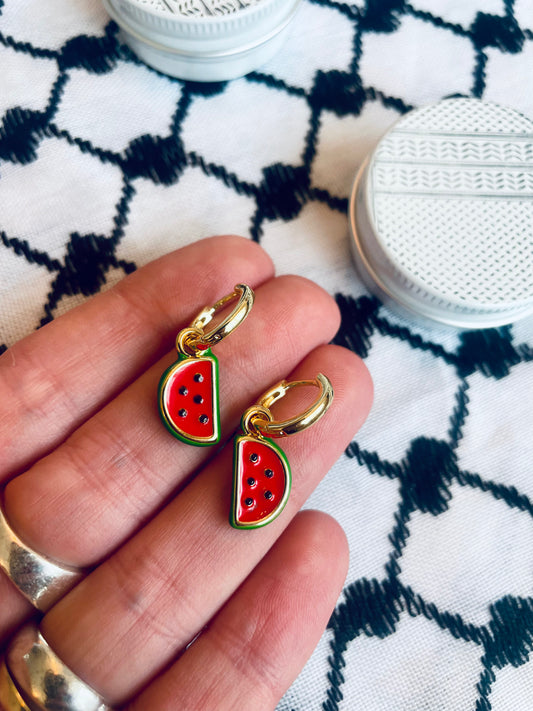 Half Watermelon Enamel Earrings in aid of a Palestinian mother