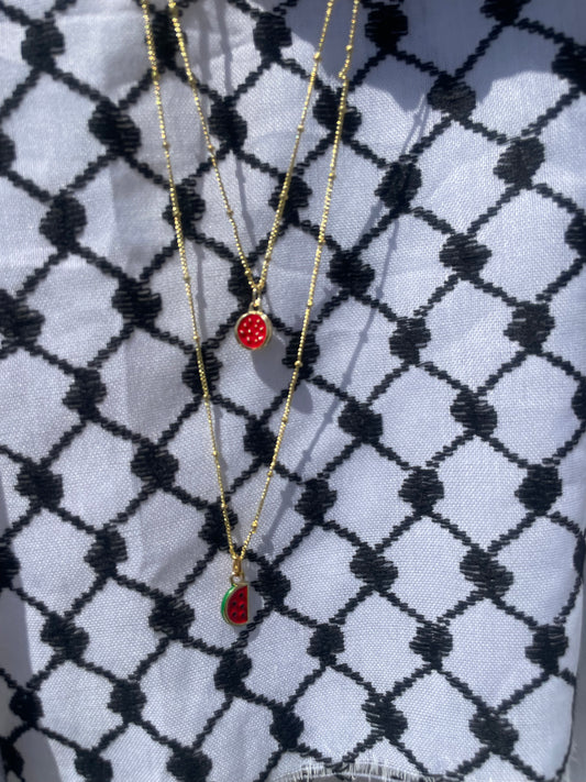 Watermelon pendant - gold plated brass sounds- in aid of a Palestinian mother.
