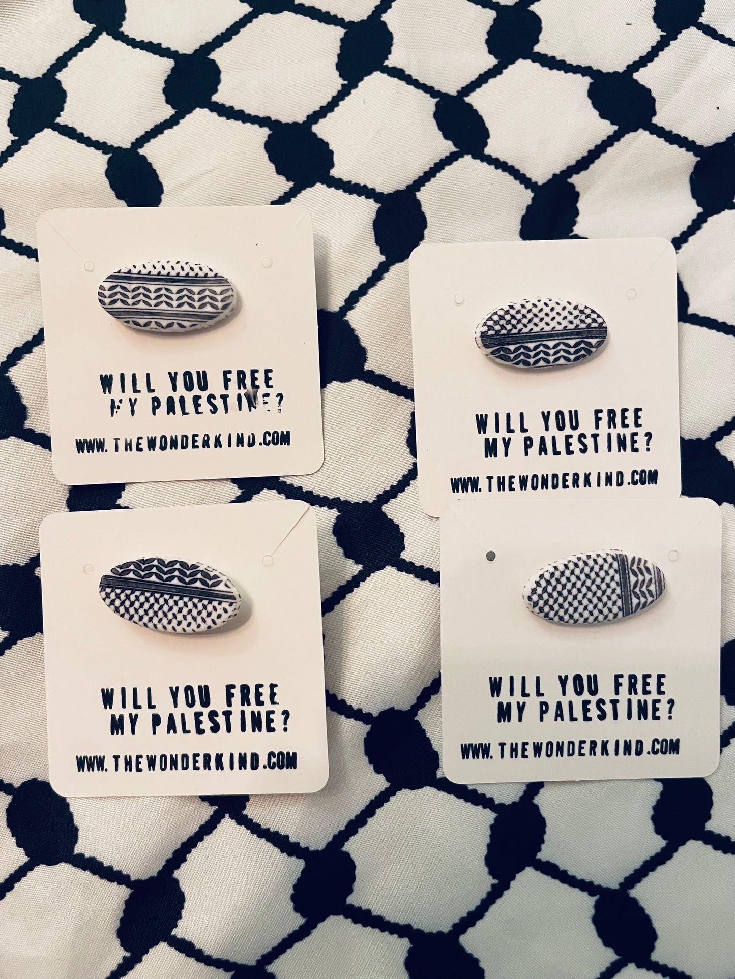 Handmade Clay Palestinian Keffiyeh Badges for Alaa