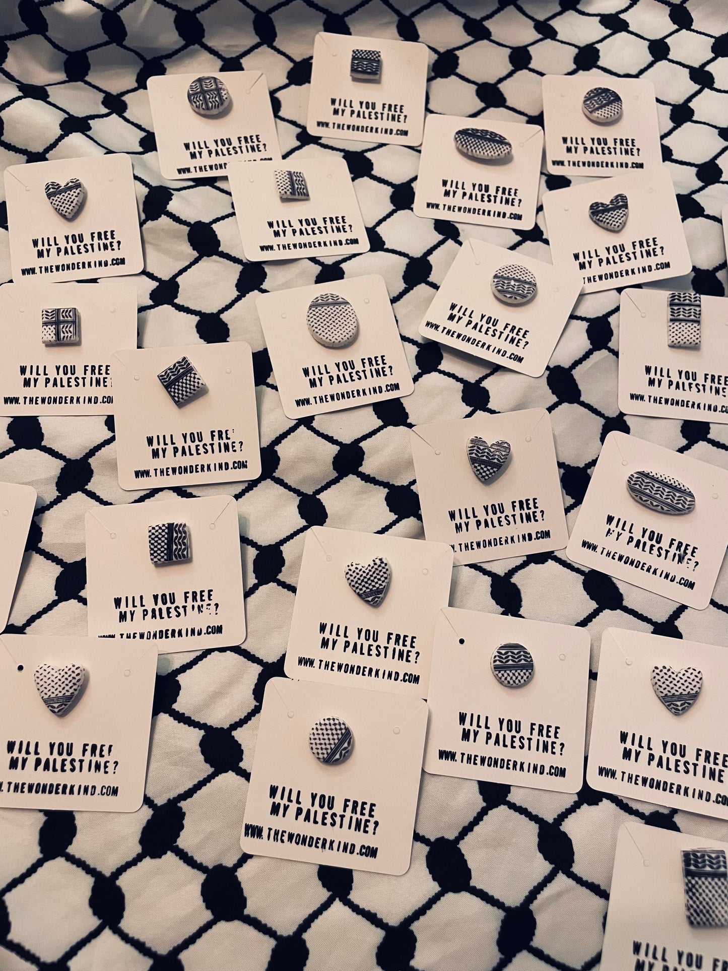 Handmade Clay Palestinian Keffiyeh Badges for Alaa