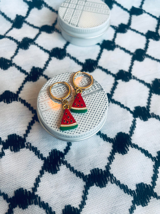 Enamel Watermelon Slice Earrings in aid of a Palestinian mother